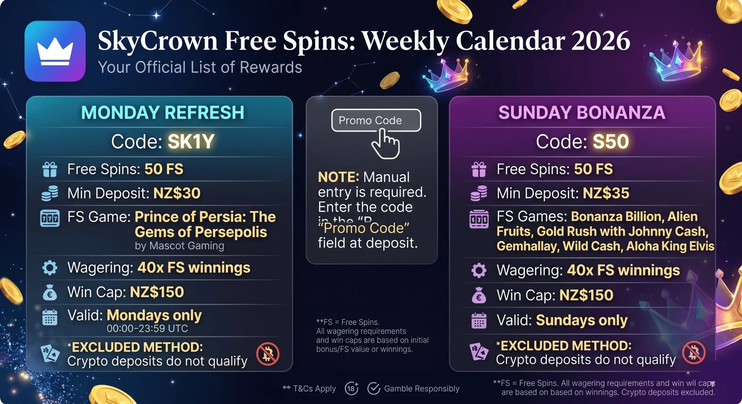 SkyCrown Casino reload bonus codes